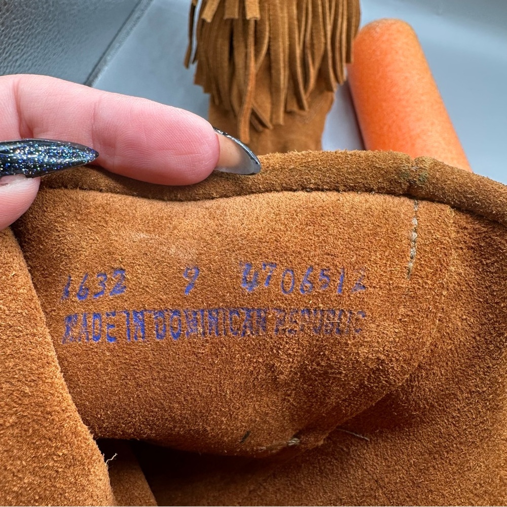 Minnetonka Triple Fringe Suede Moccasin Boots - Chestnut - Picture 11 of 11